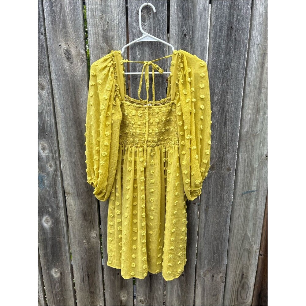 Yellow Textured Boho Smocked Mini Dress